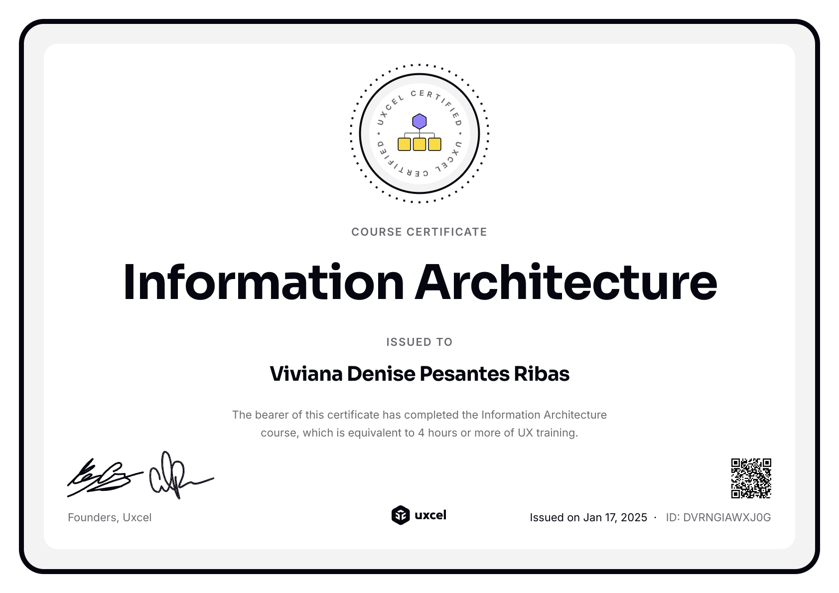 Viviana Denise Pesantes Ribas's certificate